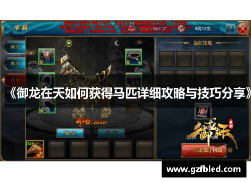 《御龙在天如何获得马匹详细攻略与技巧分享》